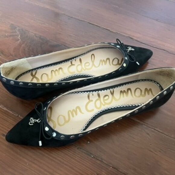 Sam Edelman Black Suede Pointed Toe Ballet Flats, Size 7 - Picture 2 of 9